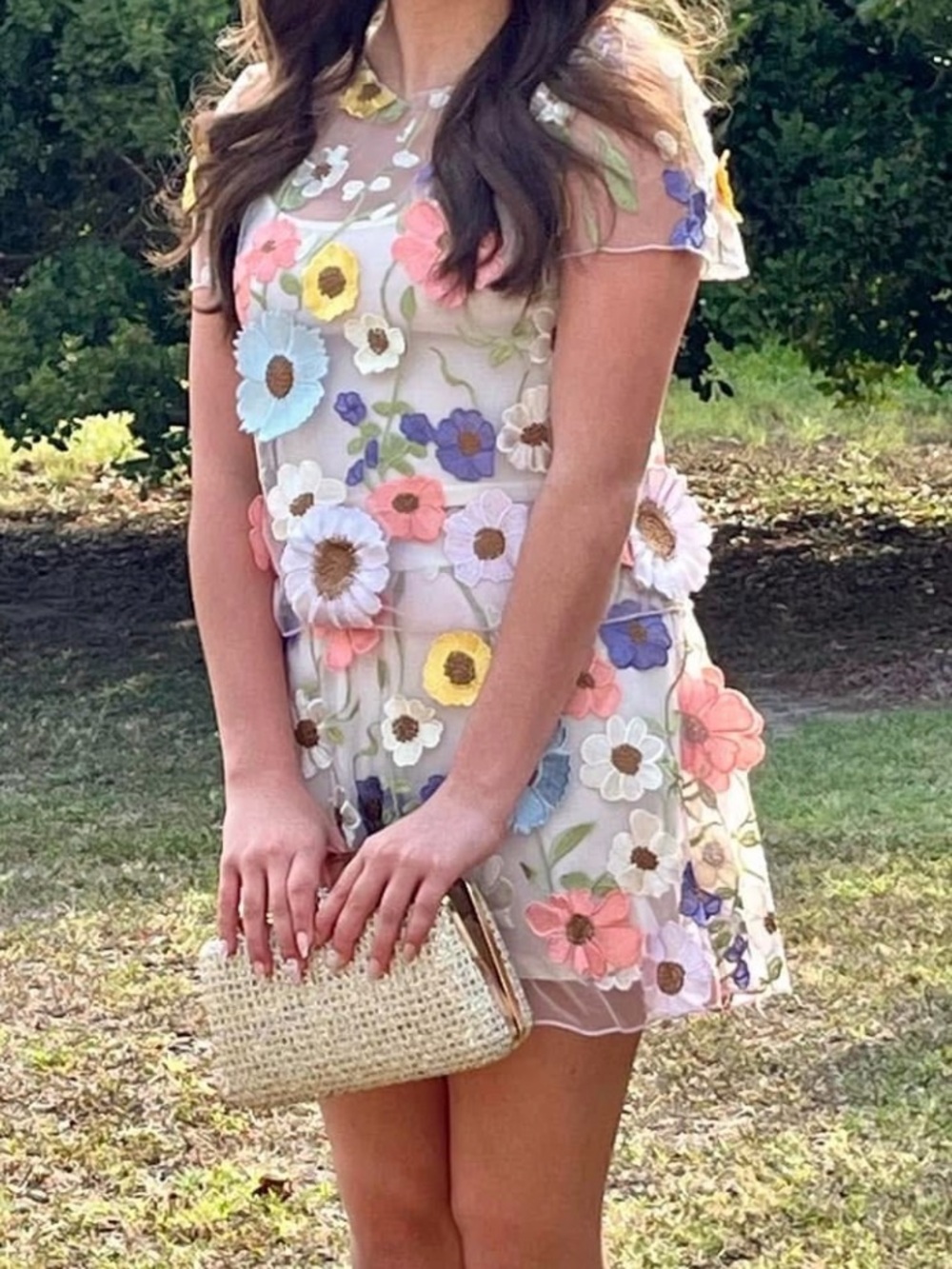 Sheer Floral Appliqués Mesh Blouse and skort - Multi